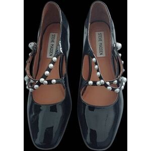 STEVE MADDEN Chateau Black Patent & Pearls Mary Jane Shoes Sz 7